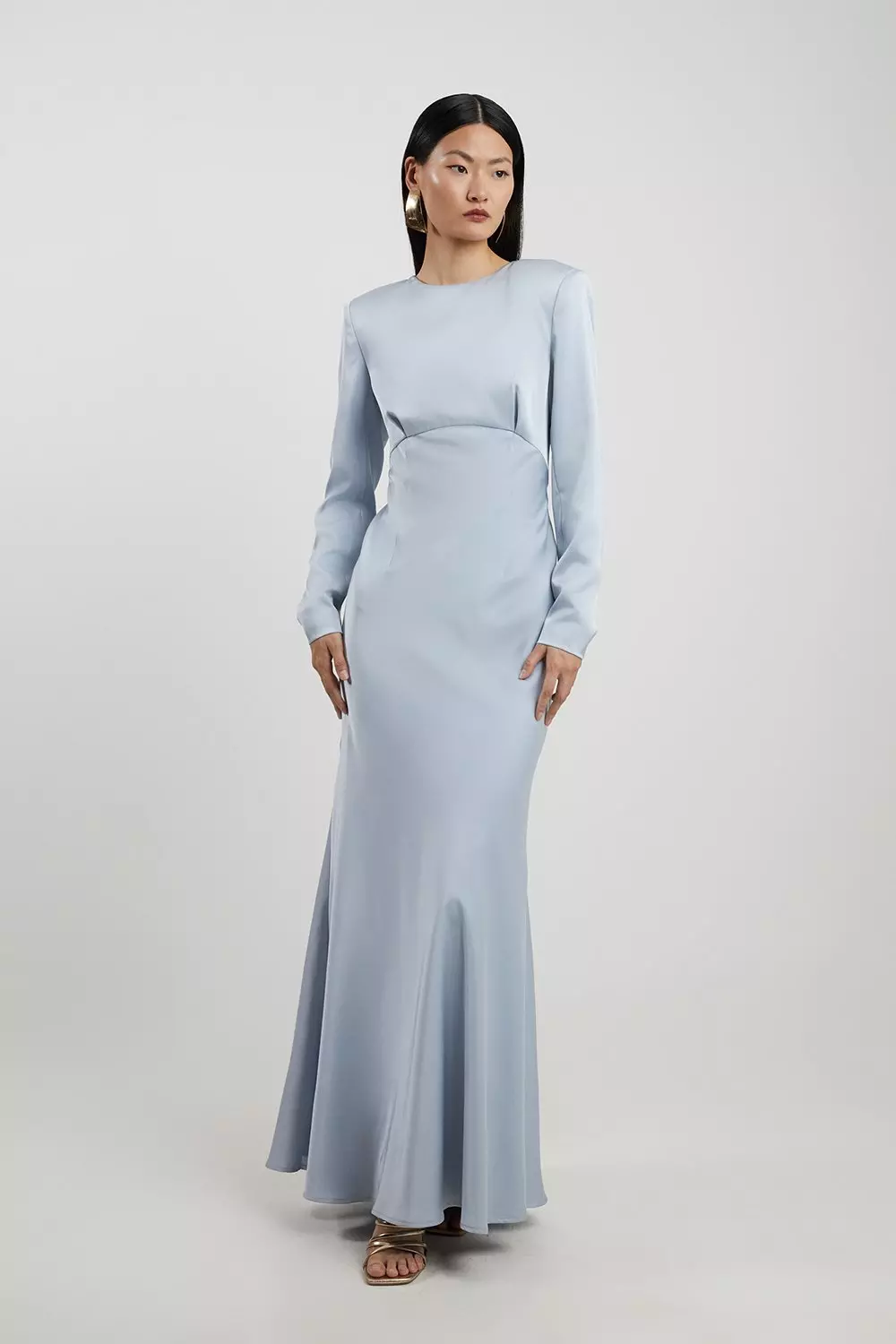 ★Karen Millen Baby Blueプロムストラッピー 魅惑的マキシ★ Petite Placed Floral Balloon Sleeve Silk Cotton Maxi Dess